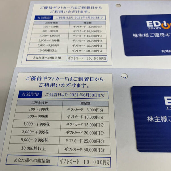 エディオン　株主優待　20，000円分