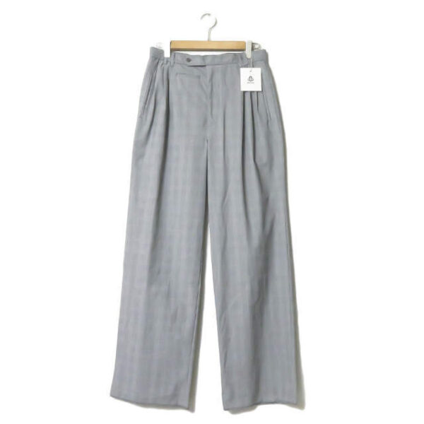 mando マンド 21SS 日本製 GLEN CHECK TUCK WIDE PANTS ポリエステルレーヨン グレンチェック3プリーツバギーパンツ 21198-006 2 ブラック ボトムス
