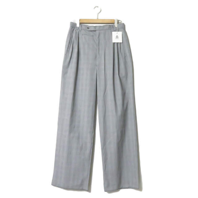 mando マンド 21SS 日本製 GLEN CHECK TUCK WIDE PANTS ポリエステルレーヨン グレンチェック3プリーツバギーパンツ 21198-006 2 ブラック ボトムス