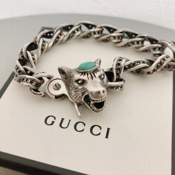 GUCCI アンガーフォレスト ウルフヘッド ブレスレット　ターコイズ