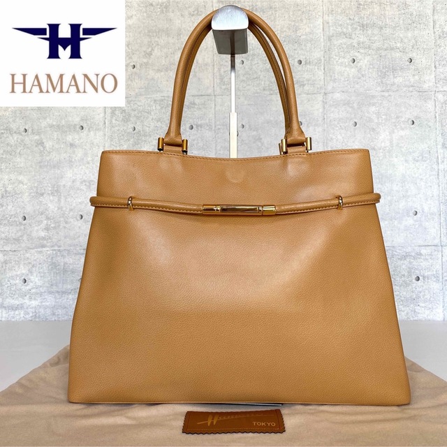 HAMANO 皇室御用達 キャメルブラウン ゴールド金具 ハンドバッグ