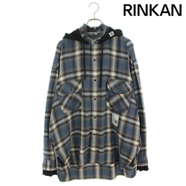 ミハラヤスヒロ 24SS J12SH074 Hooded Check Shirt ダメージ加工フードチェック長袖シャツ メンズ 48