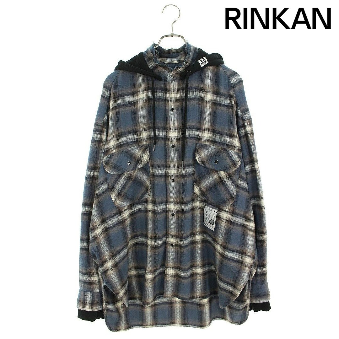 ミハラヤスヒロ 24SS J12SH074 Hooded Check Shirt ダメージ加工フードチェック長袖シャツ メンズ 48