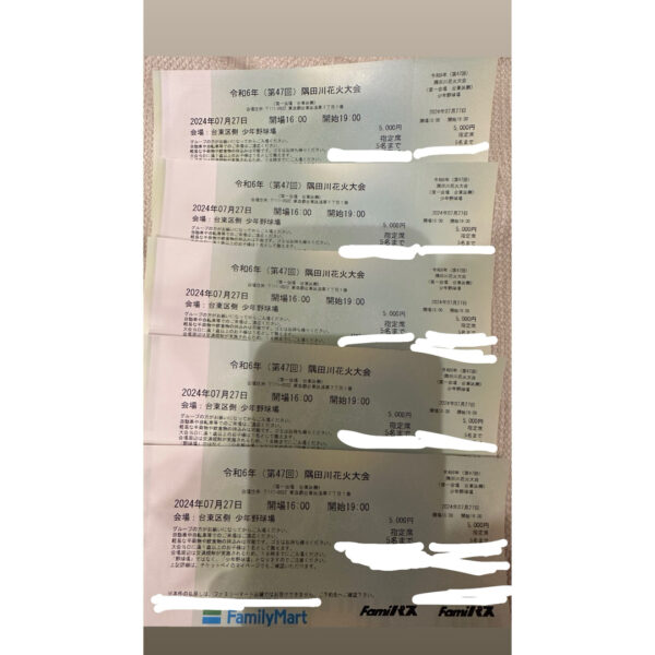 令和6年 隅田川花火大会 市民協賛席 台東区側少年野球場（5 名分）
