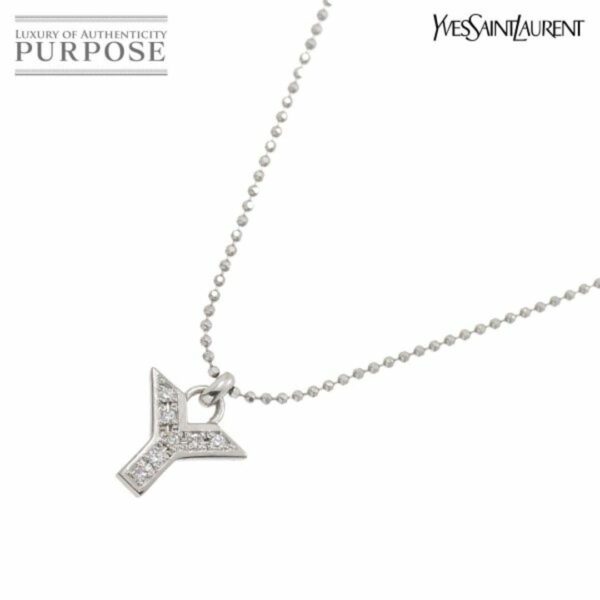 イヴ サンローラン Yves Saint Laurent ロゴ ダイヤ 0.05ct ネックレス 40cm Pt プラチナ イニシャル アルファベット VLP 90239643