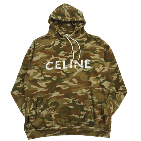 良品●CELINE セリーヌ 22SS 2Y676247Q Hoodie In Cotton Fleece With Studs カモフラージュ柄 スタッズフーディパーカー マルチカラー L イタリア製 正規品 メンズ