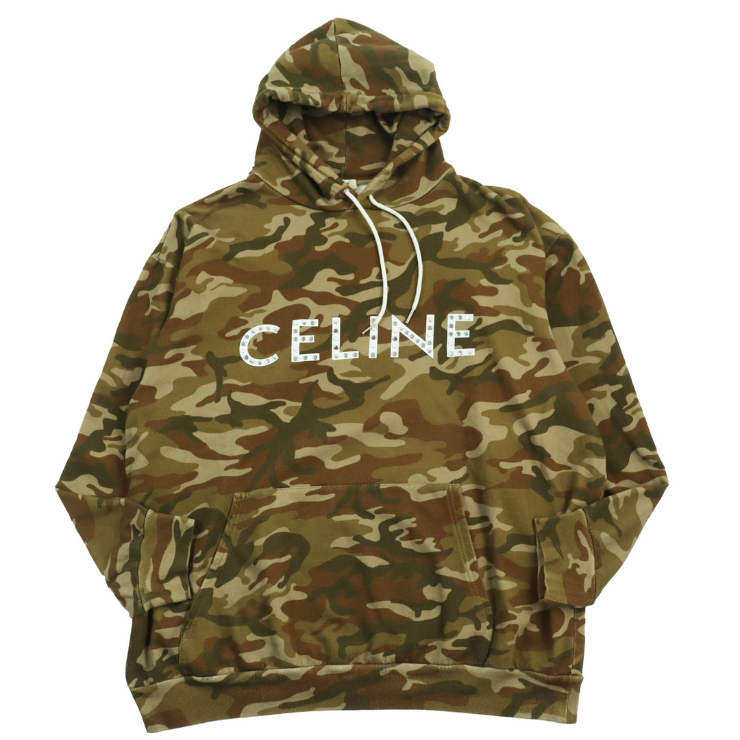良品●CELINE セリーヌ 22SS 2Y676247Q Hoodie In Cotton Fleece With Studs カモフラージュ柄 スタッズフーディパーカー マルチカラー L イタリア製 正規品 メンズ